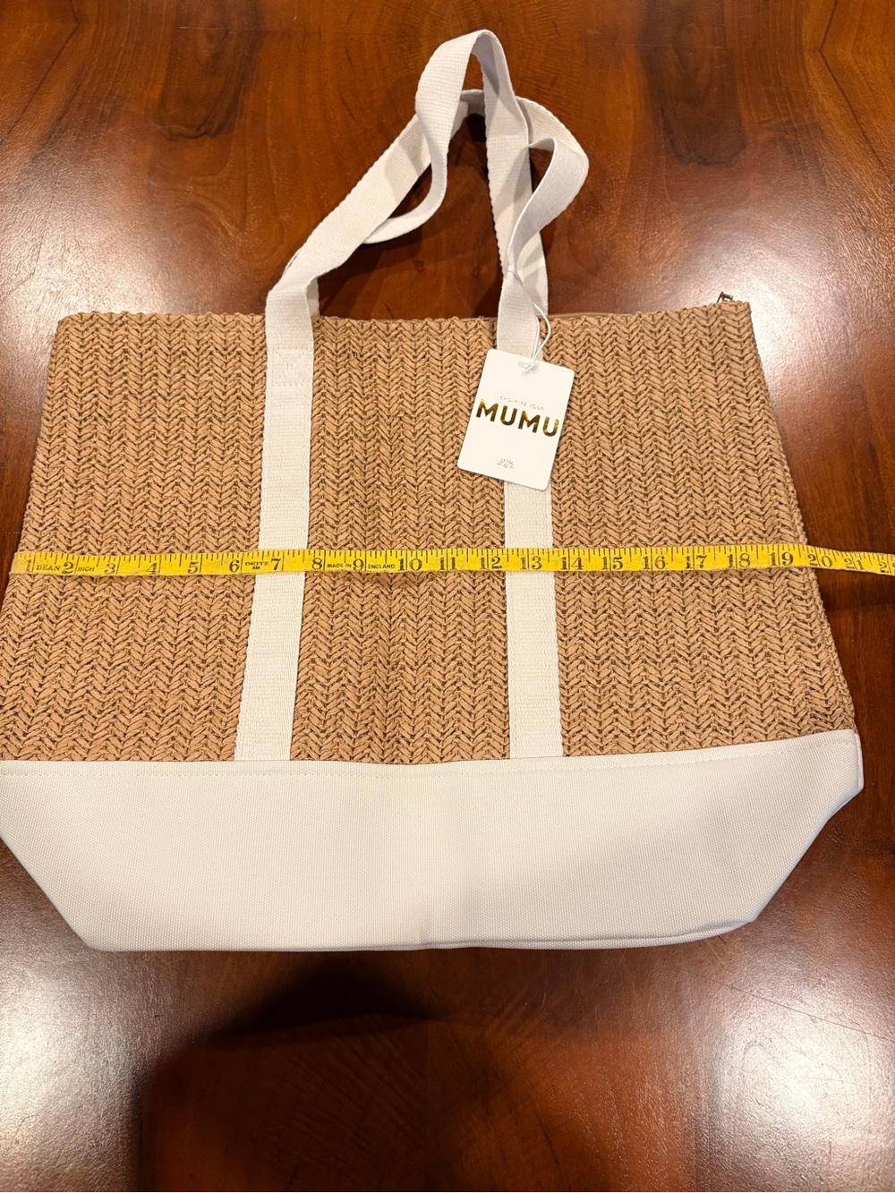 NWT, by MUMU Beach Tote Bag with White Trim - Straw/Natural - Picture 3 of 4